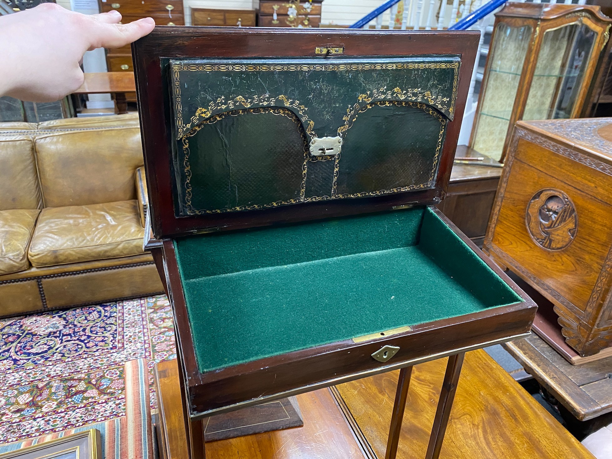 A Victorian and later writing slope, adapted, width 43cm, depth 33cm, height 80cm